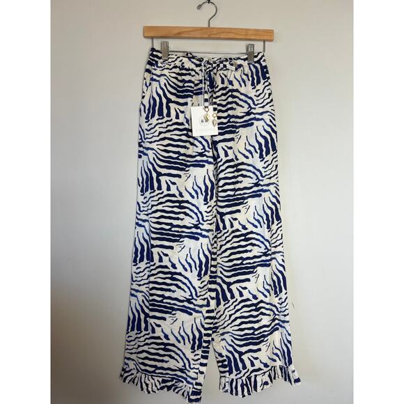 NWT Carolina K Wide Leg High Rise Reina Pants Blue White Size: Extra Small - Picture 2 of 8